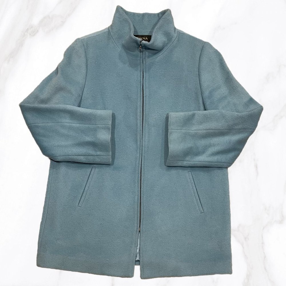 Vintage Dana Buchman Baby Blue Angora‎ Blend Mockneck Zip-Up Peacoat, Size 14